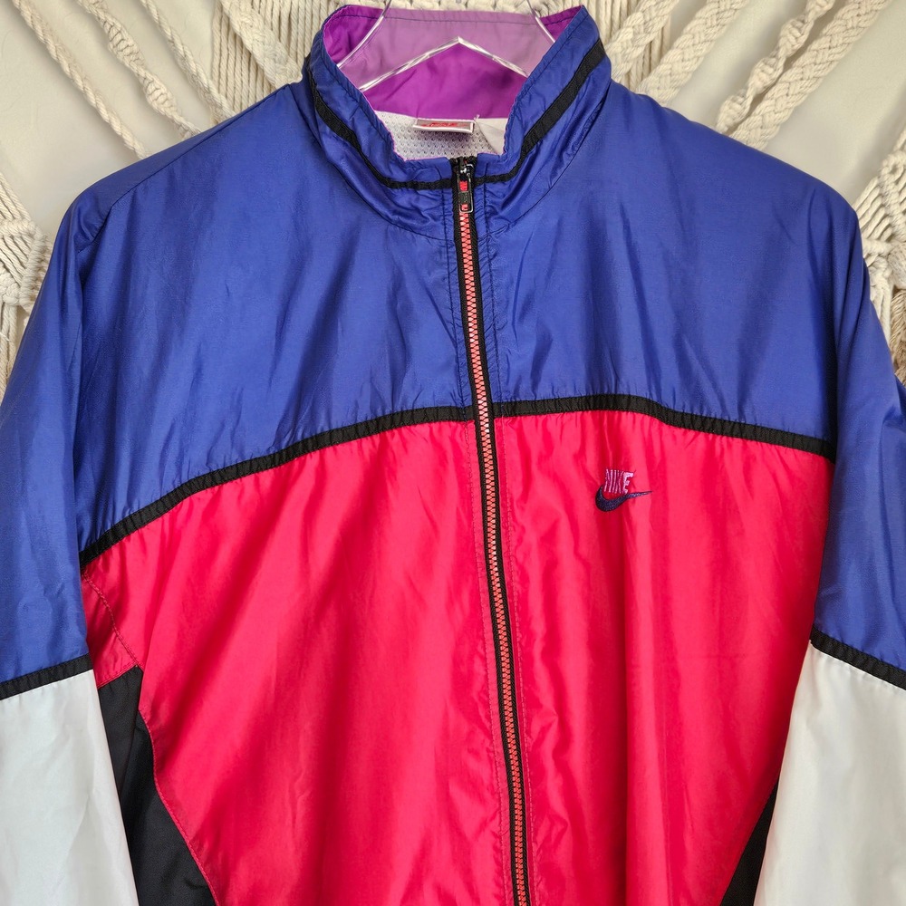 Nike Vintage 90s Style Colorblock Windbreaker Jacket Red Blue Purple Womens L - Picture 4 of 11